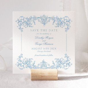Save The Date Elégant Mariage Bleu Victorien Enregistrer la date