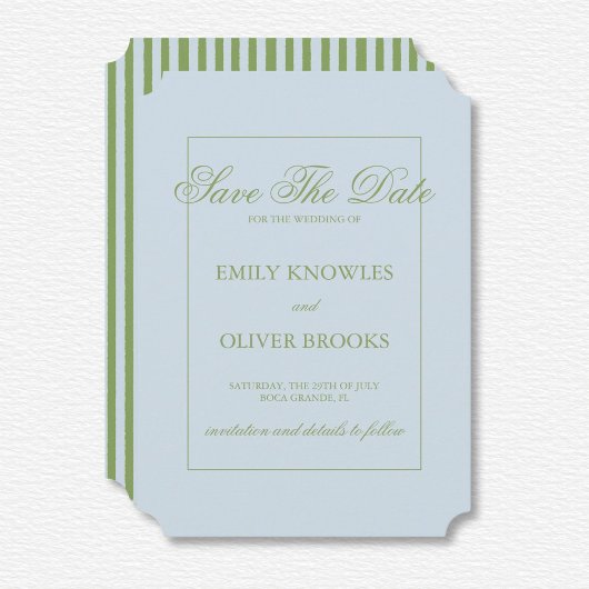 Save The Date Elégant Mariage Blue Green Stripes