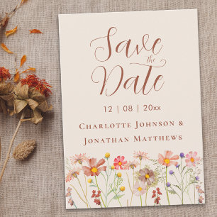 Save The Date Élégant Mariage Bohème d'Automne aux Fleurs Sauvag