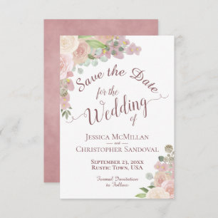 Save The Date Elégant Mariage Boho Floral Rose Aquarelle