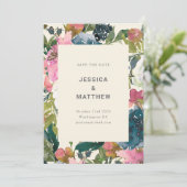 Save The Date Elégant Mariage botanique couleur rose marine (Debout devant)