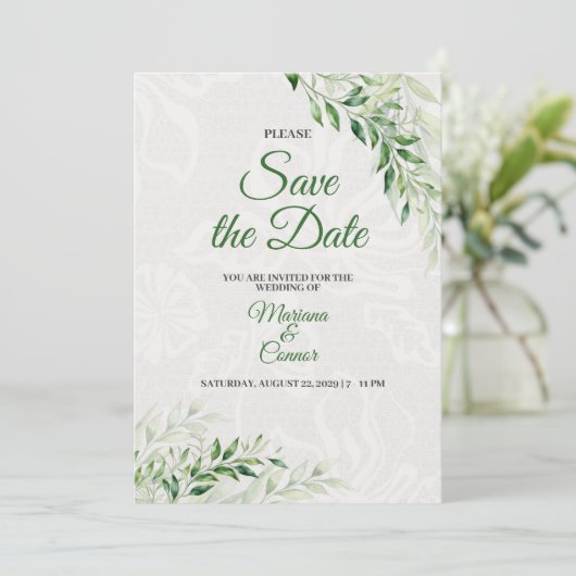 Save The Date Élégant mariage botanique vert Enregistrer la date (Debout devant)