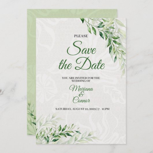 Save The Date Élégant mariage botanique vert Enregistrer la date (Devant / Derrière)