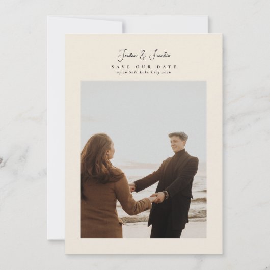 Save The Date Élégant mariage calligraphié avec collage de 5 pho (Devant)