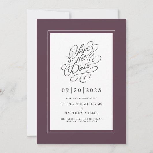 Save The Date Élégant Mariage Calligraphie Script Chic Purple (Devant)