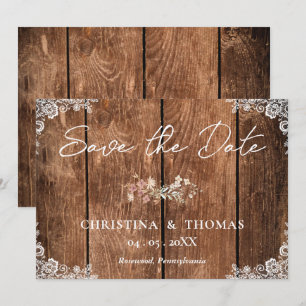 Save The Date Elégant Mariage campagnard en bois rustique et den