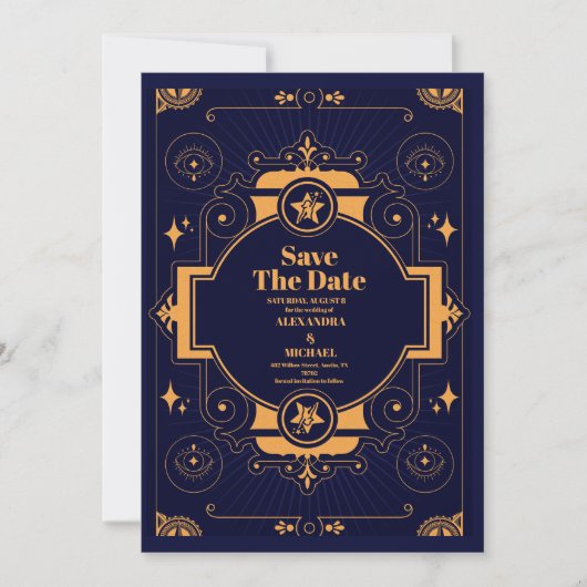 Save The Date Élégant Mariage céleste (Devant)