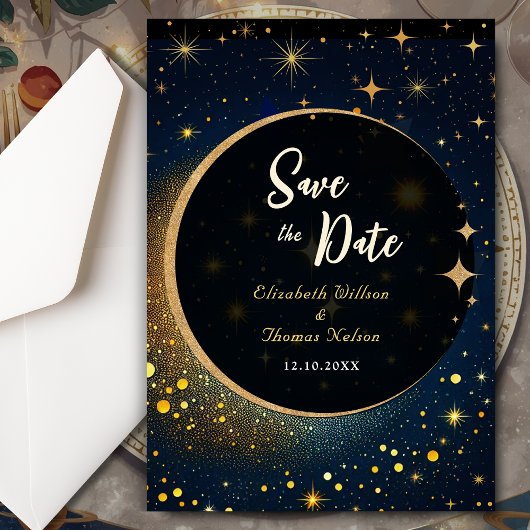 Save The Date Élégant mariage céleste de lune mystique