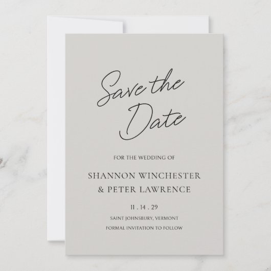 Save The Date Élégant Mariage classique gris (Devant)