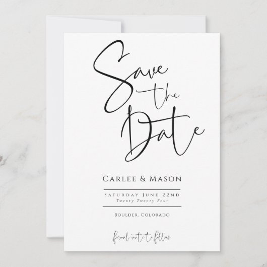 Save The Date Élégant Mariage classique noir et blanc (Devant)