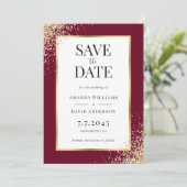 Save The Date Élégant Mariage Confetti Cadre Or Bourgogne (Debout devant)