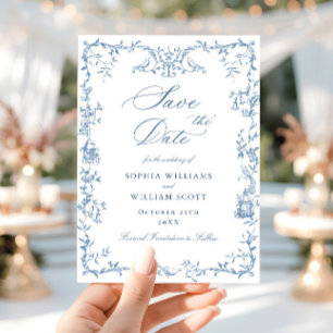 Save The Date Élégant Mariage couleur bleu couleur orné victorie