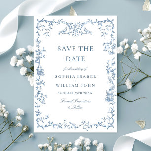 Save The Date Élégant Mariage couleur bleu couleur orné victorie