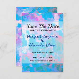 Save The Date Elégant Mariage couleur bleu rose Aquarelle