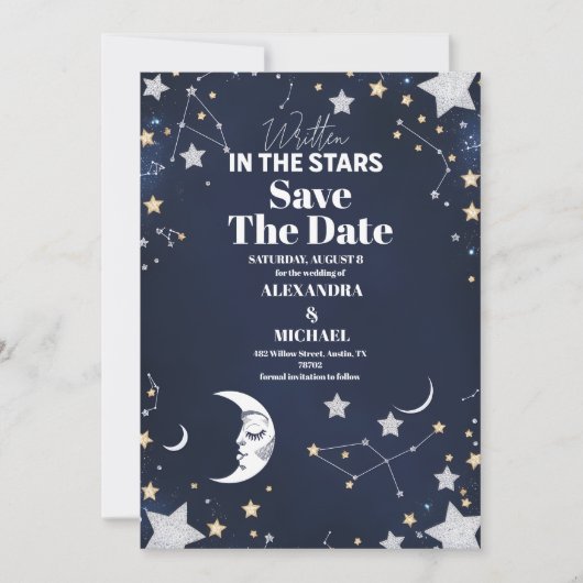 Save The Date Élégant Mariage crescent céleste (Devant)