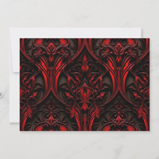 Save The Date Elégant Mariage damassé gothique rouge et noir (Dos)