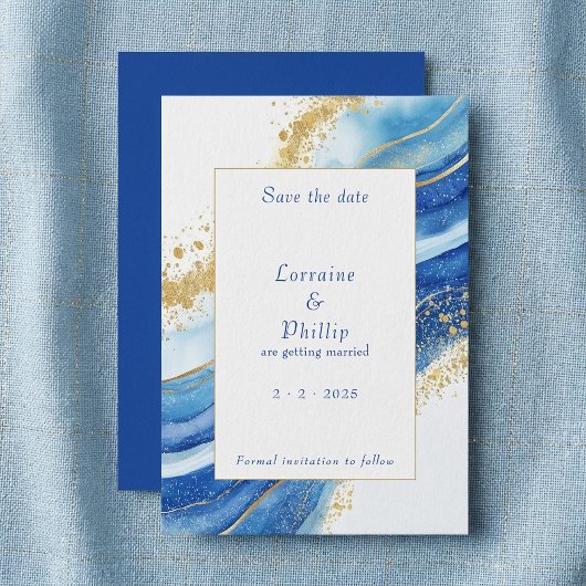 Save The Date Elégant Mariage d'aquarelle bleu et or