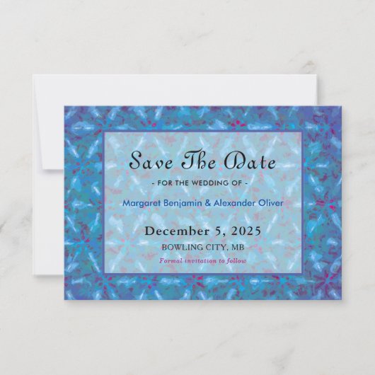 Save The Date Elégant Mariage d'aquarelle bleu rose Abstrait (Devant)