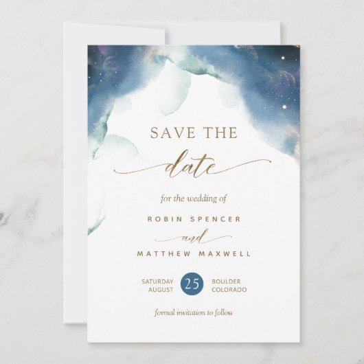 Save The Date Elégant Mariage d'aquarelle céleste (Devant)