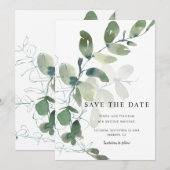 Save The Date Elégant Mariage d'aquarelle Eucalyptus (Devant / Derrière)