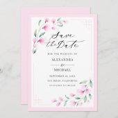 Save The Date Élégant Mariage d'aquarelle rose-bleu (Devant / Derrière)