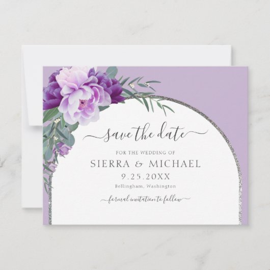 Save The Date Élégant Mariage d'arche d'Arche d'Argent Floral Pu (Devant)