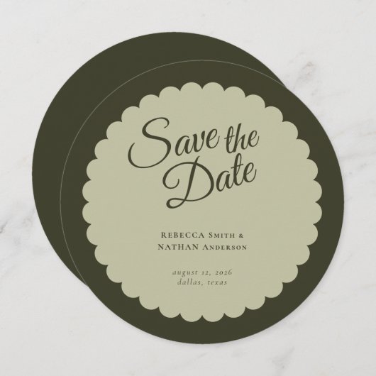 Save The Date Élégant Mariage de à bascule vert foncé (Devant / Derrière)