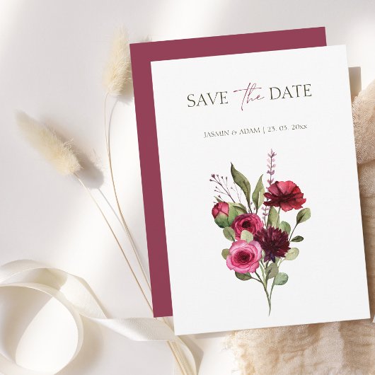 Save The Date Élégant Mariage de bouquet floral Bourgogne