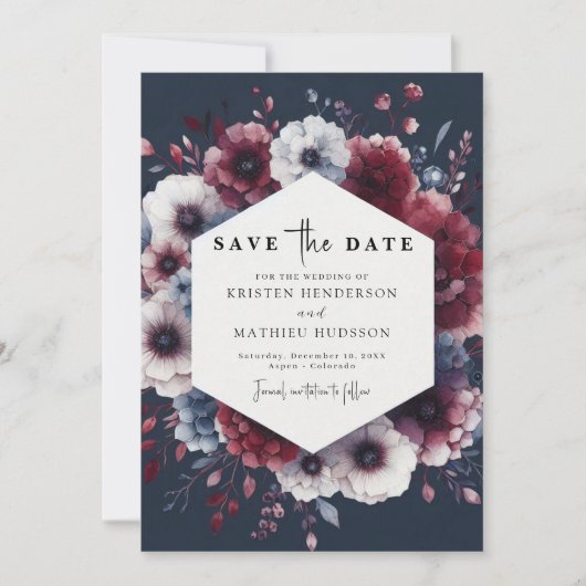 Save The Date Élégant Mariage de Bourgogne imprimable (Devant)