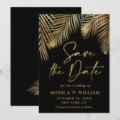Save The Date Élégant Mariage de branches de palmier doré (Devant / Derrière)