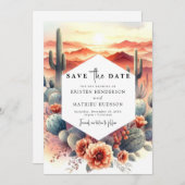 Save The Date Élégant Mariage de cactus du désert (Devant / Derrière)
