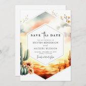 Save The Date Élégant Mariage de cactus du Sud (Devant / Derrière)