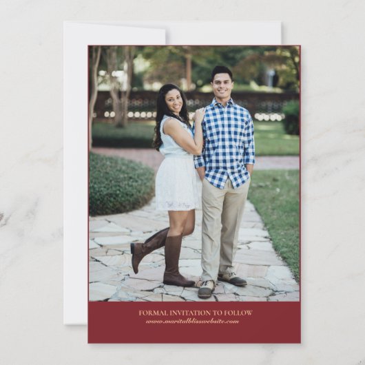 Save The Date Elégant Mariage de cadre géométrique or de Bourgog (Dos)