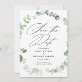 Save The Date Élégant Mariage de calligraphie Eucalyptus (Devant)