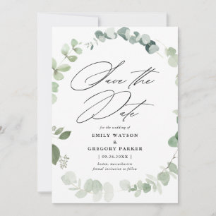 Save The Date Élégant Mariage de calligraphie Eucalyptus