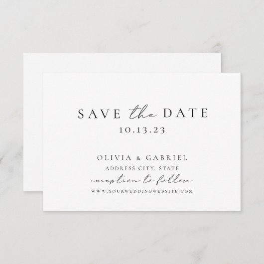 Save The Date Élégant Mariage de calligraphie noir et blanc (Devant / Derrière)