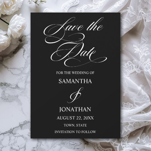 Save The Date Élégant Mariage de calligraphie noir et blanc
