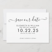 Save The Date Élégant Mariage de calligraphie noir et blanc (Devant)