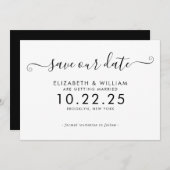 Save The Date Élégant Mariage de calligraphie noir et blanc (Devant / Derrière)