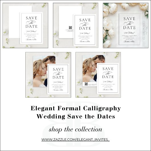 Save The Date Élégant Mariage de calligraphie Photo QR Code Mari