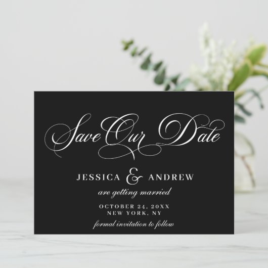 Save The Date Élégant Mariage de calligraphie simple Enregistrer (Debout devant)