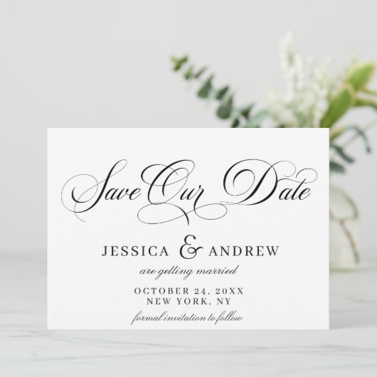 Save The Date Élégant Mariage de calligraphie simple Enregistrer (Debout devant)
