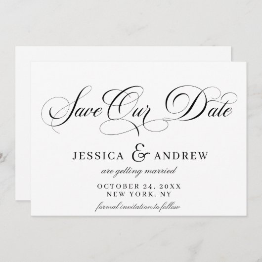 Save The Date Élégant Mariage de calligraphie simple Enregistrer (Devant / Derrière)