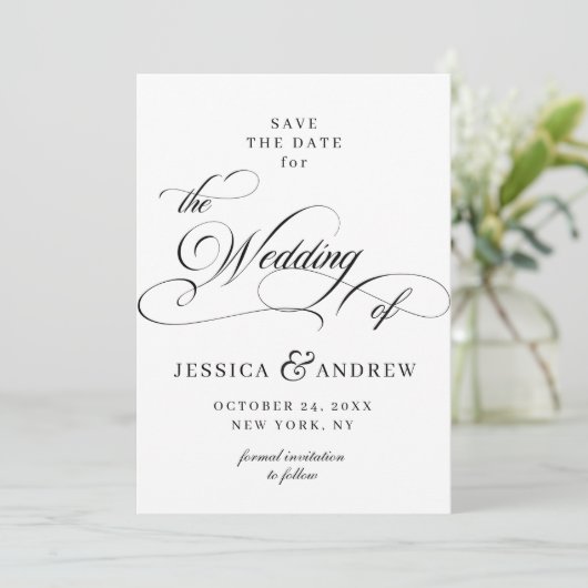 Save The Date Élégant Mariage de calligraphie simple Enregistrer (Debout devant)