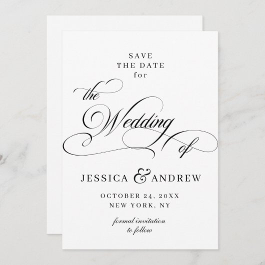 Save The Date Élégant Mariage de calligraphie simple Enregistrer (Devant / Derrière)