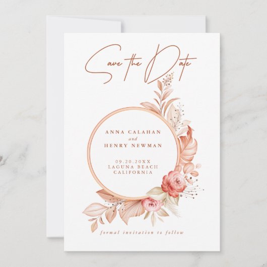 Save The Date Élégant Mariage de charpente à fleurs rose (Devant)