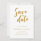Save The Date Élégant Mariage de code QR blanc et or (Devant)