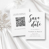 Save The Date Élégant Mariage de code QR simple noir et blanc