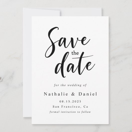 Save The Date Élégant Mariage de code QR simple noir et blanc (Devant)