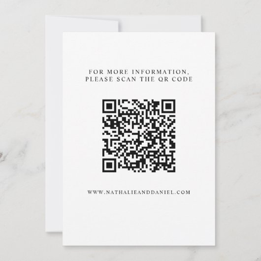 Save The Date Élégant Mariage de code QR simple noir et blanc (Dos)